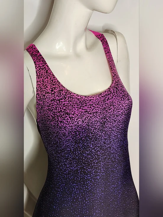 Speedo Women's Pink to Black Ombre Performance One-Piece Ultra back Swimsuit - Picture 8 of 16